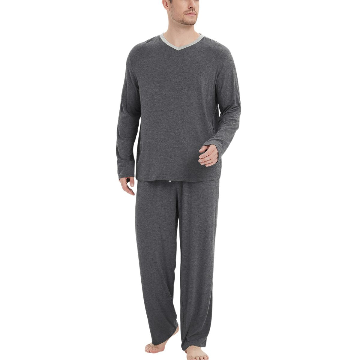 GYS Men's Bamboo Viscose Pajamas Set Lightweight Sleepwear Long-Sleeved Sleep Shirt and Long Pants - GYS