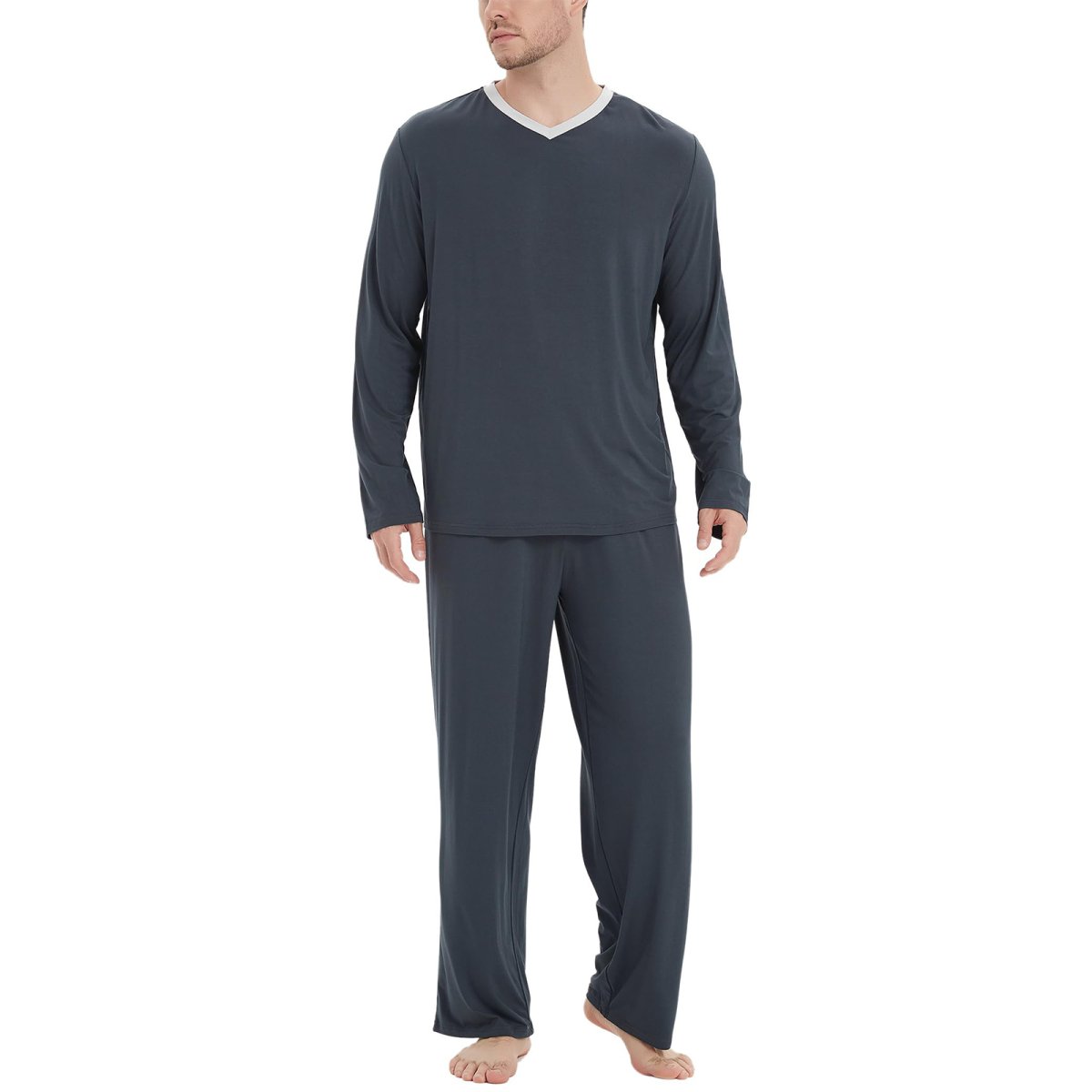 GYS Men's Bamboo Viscose Pajamas Set Lightweight Sleepwear Long-Sleeved Sleep Shirt and Long Pants - GYS