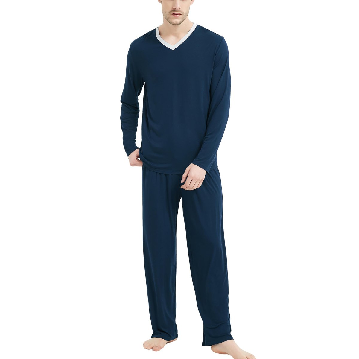 GYS Men's Bamboo Viscose Pajamas Set Lightweight Sleepwear Long-Sleeved Sleep Shirt and Long Pants - GYS