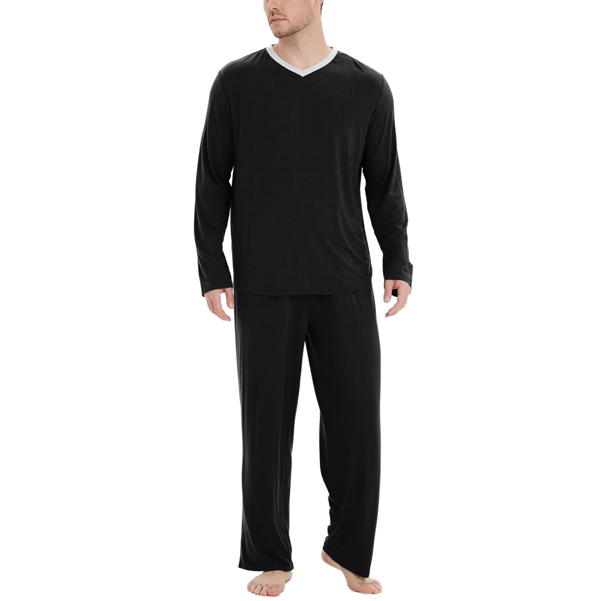 GYS Men's Bamboo Viscose Pajamas Set Lightweight Sleepwear Long-Sleeved Sleep Shirt and Long Pants - GYS