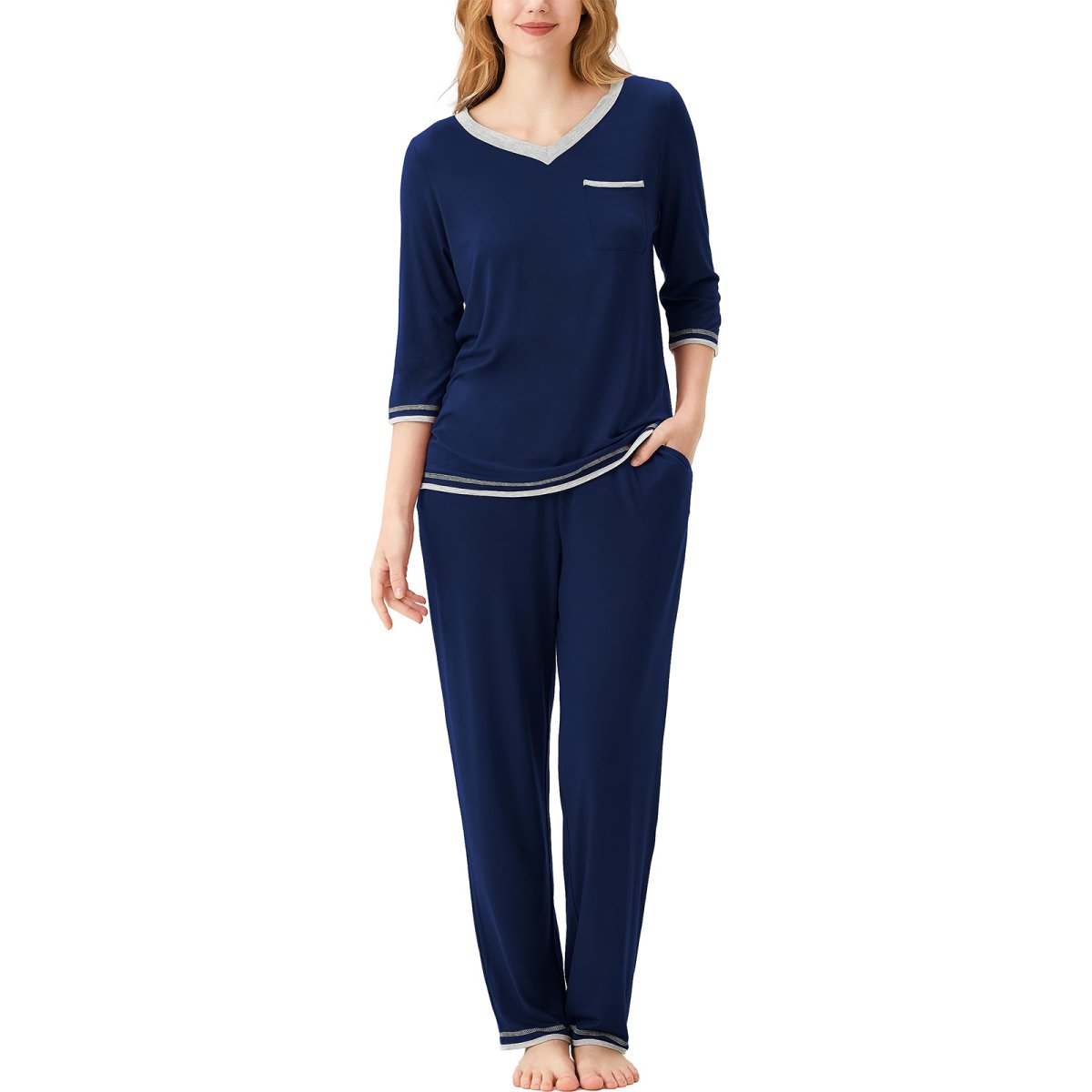 Women's Bamboo Viscose 3/4 Sleeve V Neck - GYS