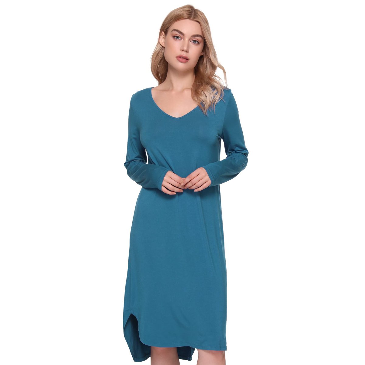 Women's Bamboo Viscose Long Sleeve U - Neck AQUA - GYS