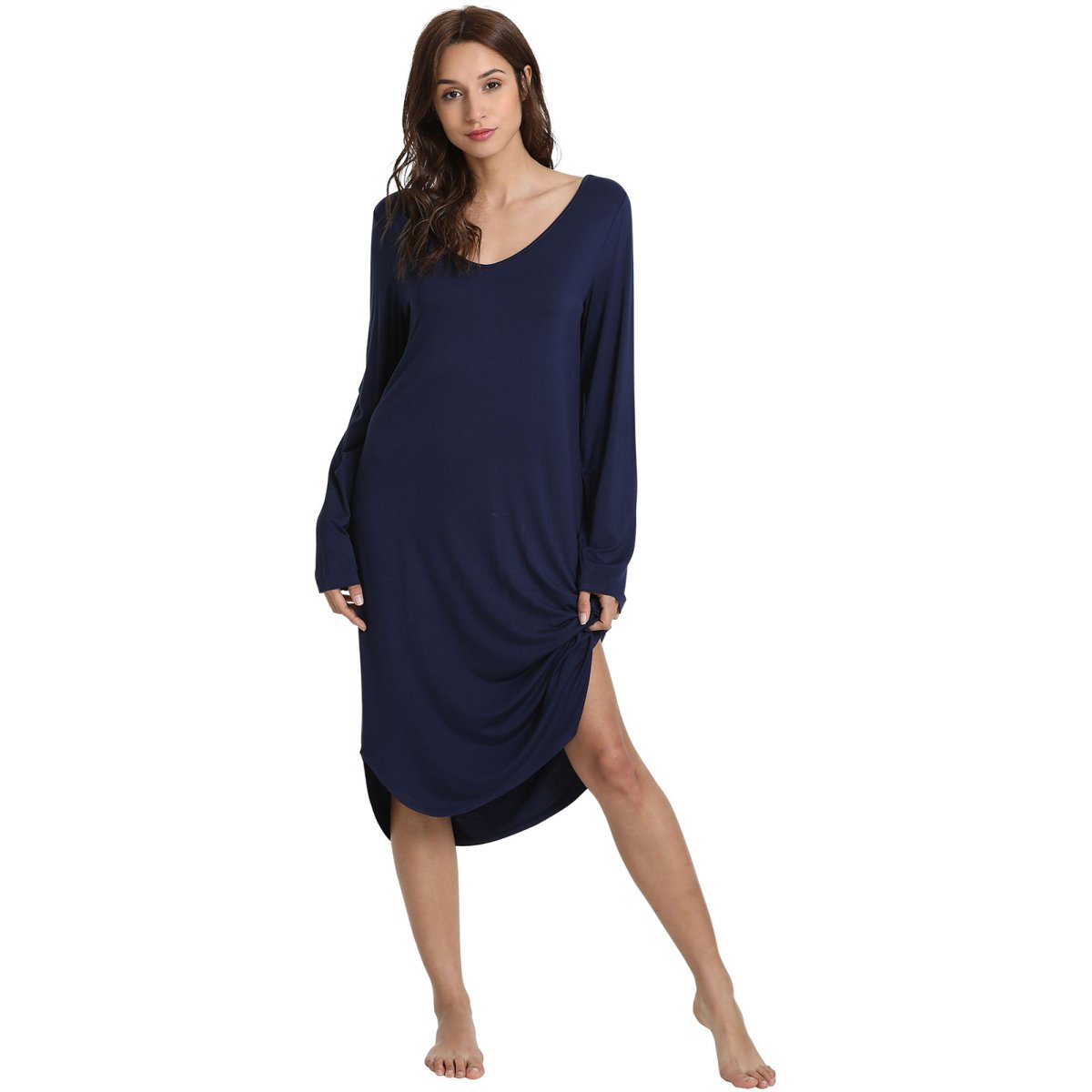 Women's Bamboo Viscose Long Sleeve U - Neck AQUA - GYS