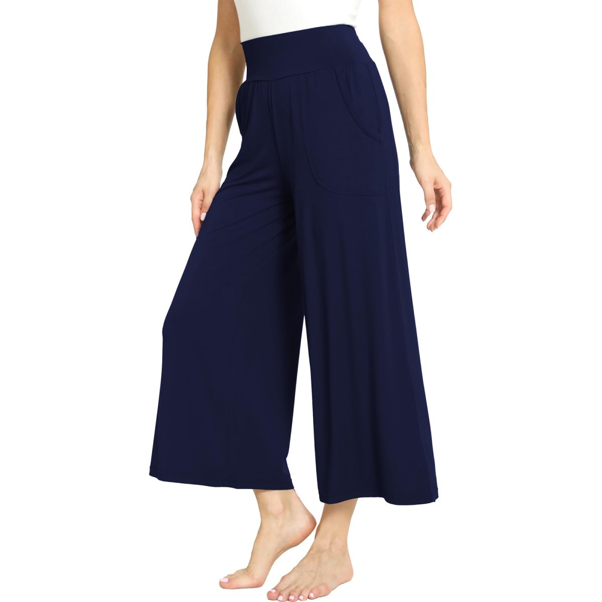 Women's bamboo Viscose Soft Wide Leg Flowy Pants with Pockets Black - GYS