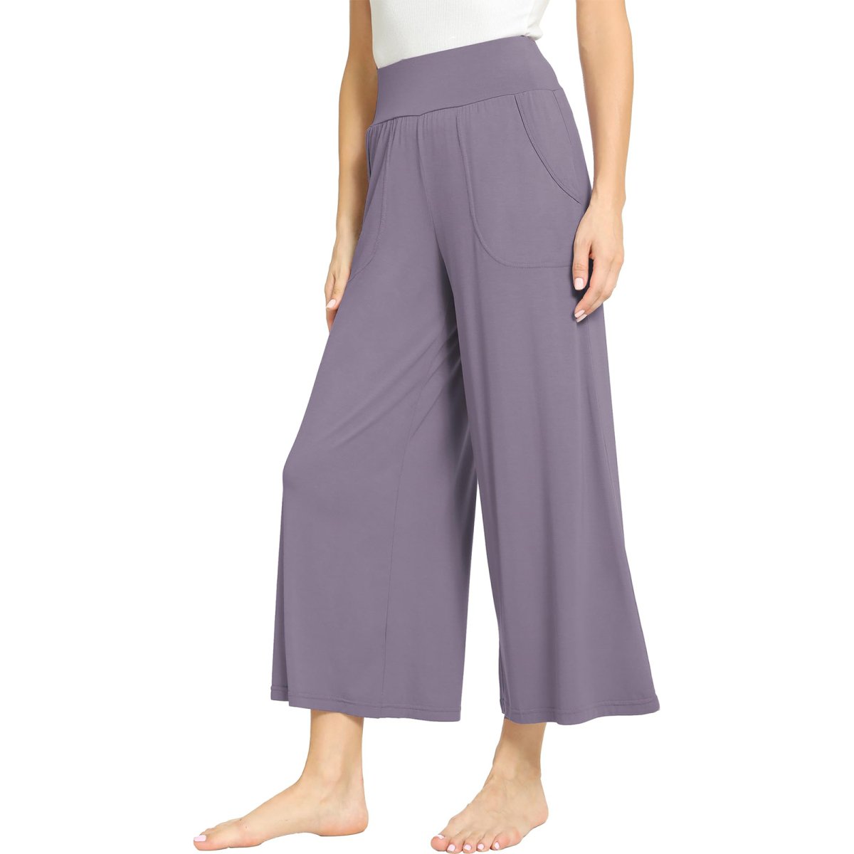 Women's bamboo Viscose Soft Wide Leg Flowy Pants with Pockets Black - GYS