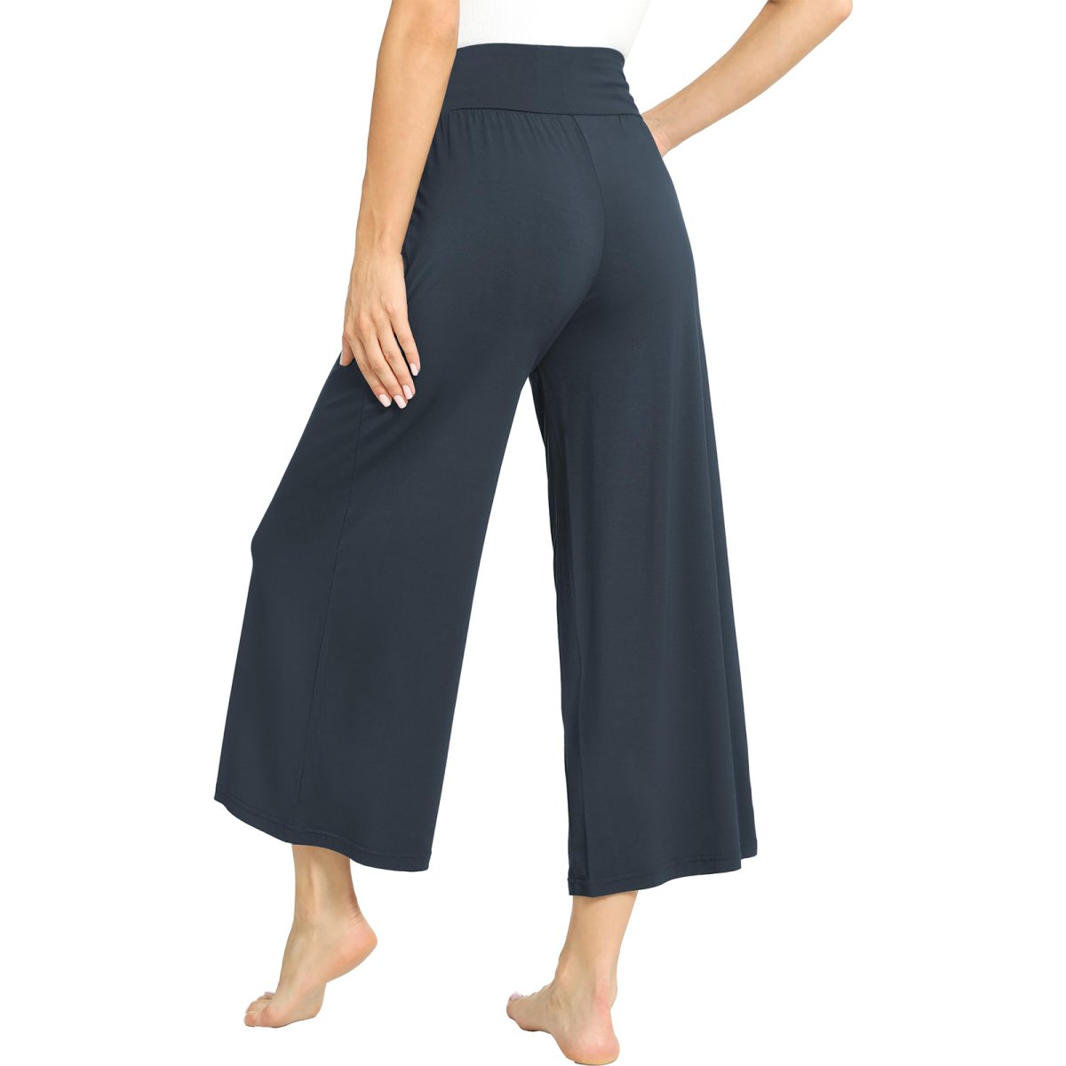 Women's bamboo Viscose Soft Wide Leg Flowy Pants with Pockets Black - GYS