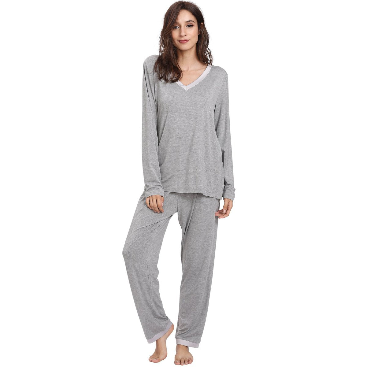 Women's Bamboo Viscose V - Neck pajama set long sleeve long pants - GYS