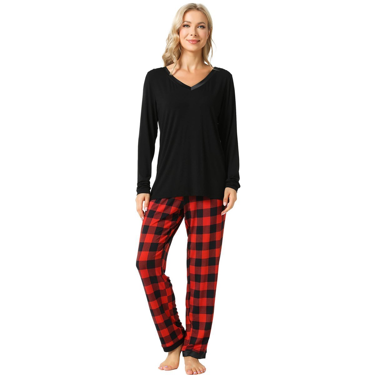 Women's Bamboo Viscose V - Neck pajama set long sleeve long pants - GYS