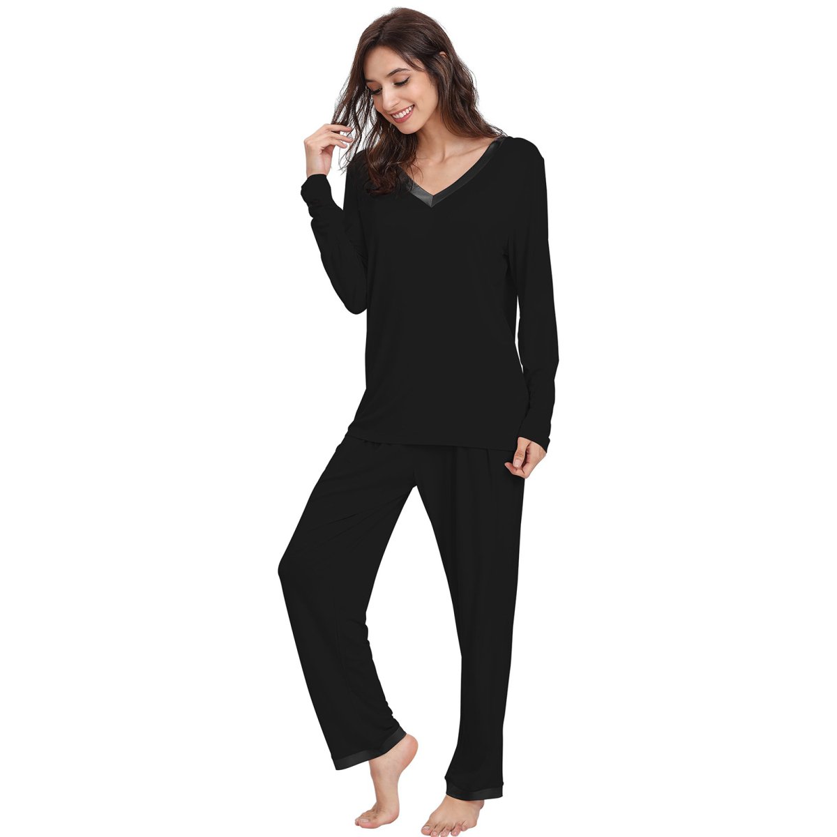 Women's Bamboo Viscose V - Neck pajama set long sleeve long pants - GYS