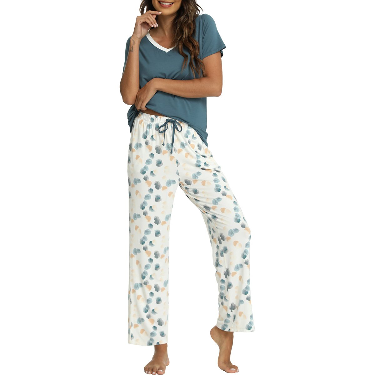 Women's Short - Sleeved Pajamas Set with Long Pants - GYS