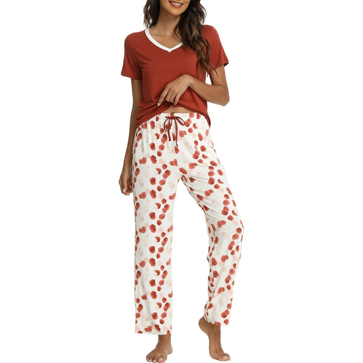 Women's Short - Sleeved Pajamas Set with Long Pants - GYS