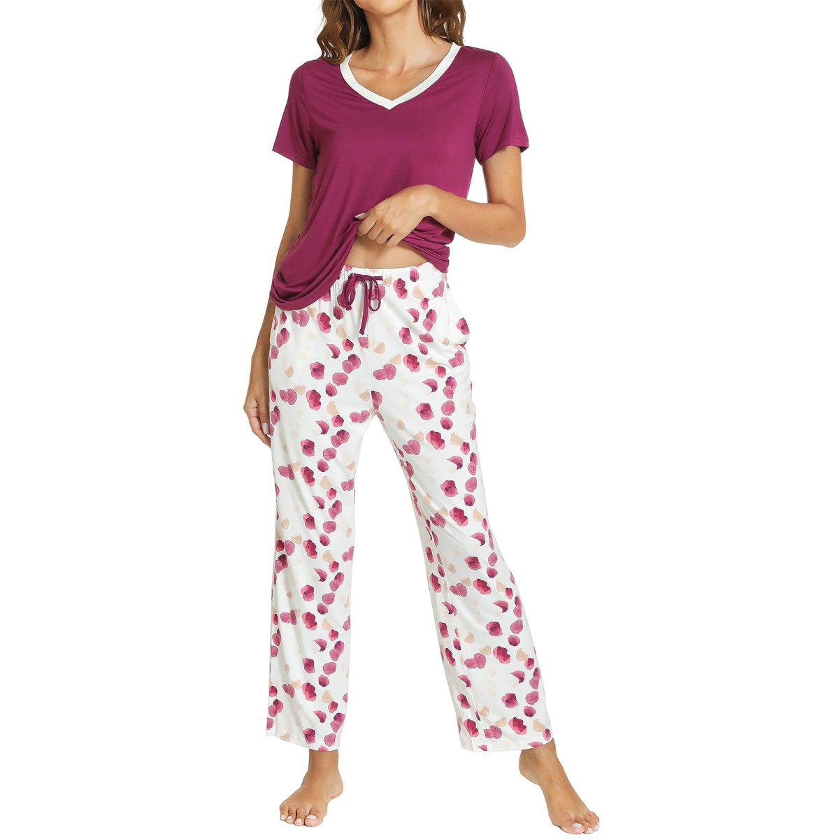 Women's Short - Sleeved Pajamas Set with Long Pants - GYS