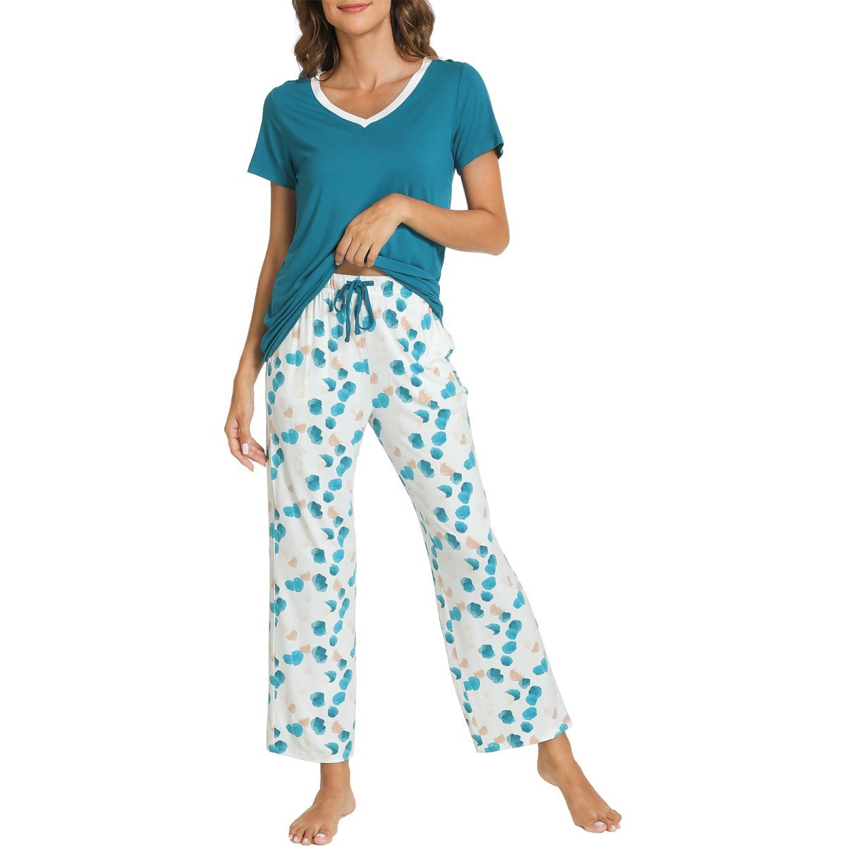 Women's Short - Sleeved Pajamas Set with Long Pants - GYS